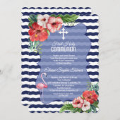 Luau Tropische Flamingo Bloem Eerste Heilige Commu Kaart (Voorkant / Achterkant)