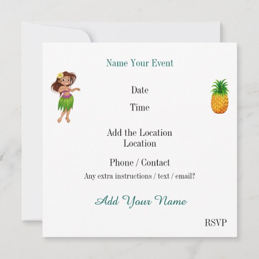 Luau Uitnodiging (Achterkant)