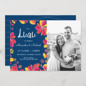 Luau Uitnodiging - Hawaiiaans Tropisch Feest met F (Voorkant / Achterkant)