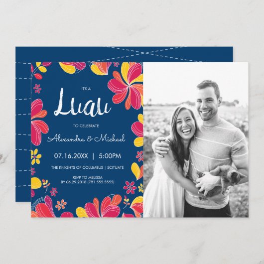 Luau Uitnodiging - Hawaiiaans Tropisch Feest met F (Voorkant / Achterkant)