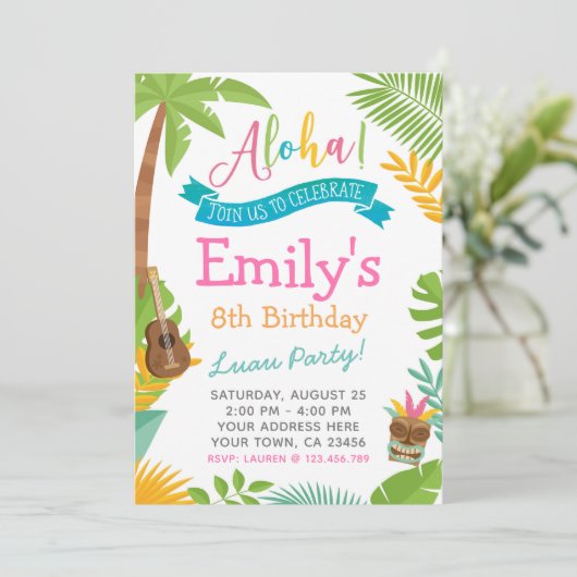 Luau Uitnodiging, Pool Party Uitnodiging (Staand voorkant)