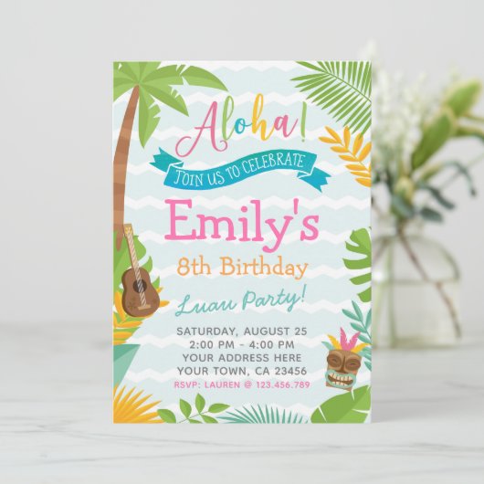 Luau Uitnodiging, Pool Party Uitnodiging (Staand voorkant)
