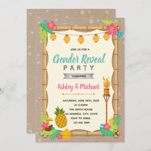 Luau uitnodiging voor geslachtsonthulling (Voorkant / Achterkant)