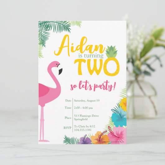 Luau Uitnodiging voor tweede verjaardagsfeestje, L (Staand voorkant)