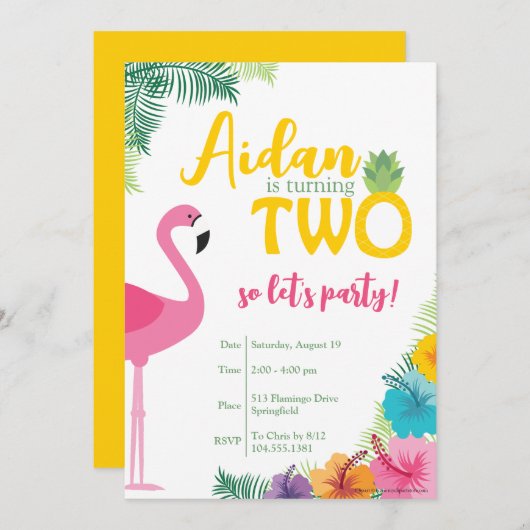 Luau Uitnodiging voor tweede verjaardagsfeestje, L (Voorkant / Achterkant)