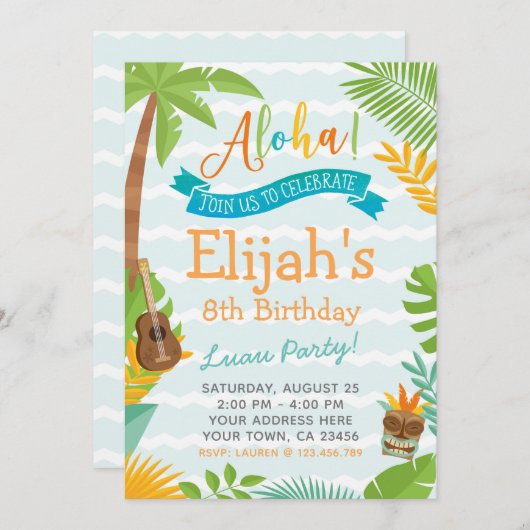 Luau uitnodiging voor verjaardagsfeestje (Voorkant / Achterkant)