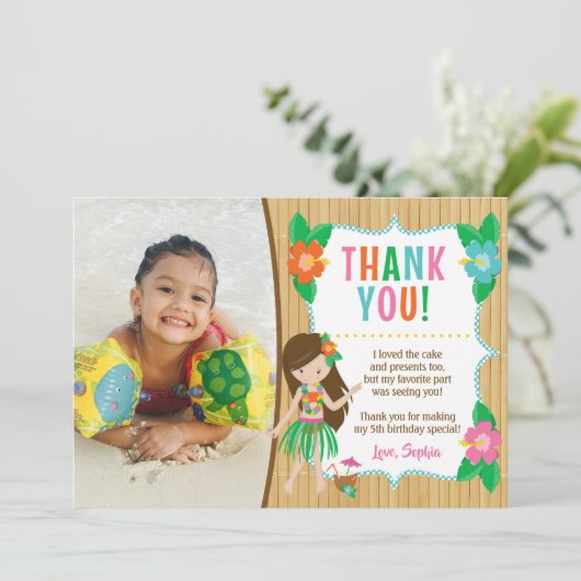 Luau Verjaardag Dank u kaart met foto (Staand voorkant)
