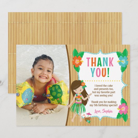 Luau Verjaardag Dank u kaart met foto (Voorkant / Achterkant)