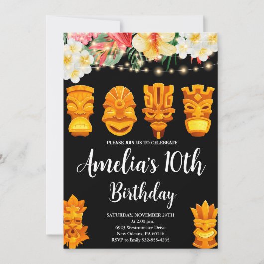 Luau Verjaardag, Tiki Mask Party, Aloha, Tropisch Kaart (Voorkant)