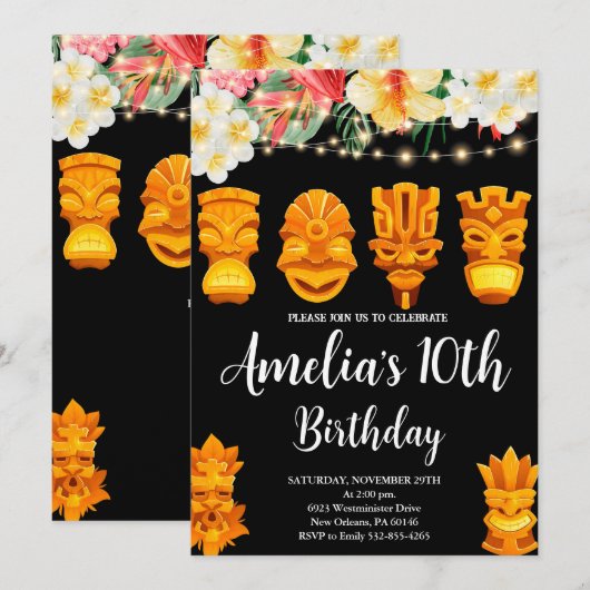 Luau Verjaardag, Tiki Mask Party, Aloha, Tropisch Kaart (Voorkant / Achterkant)