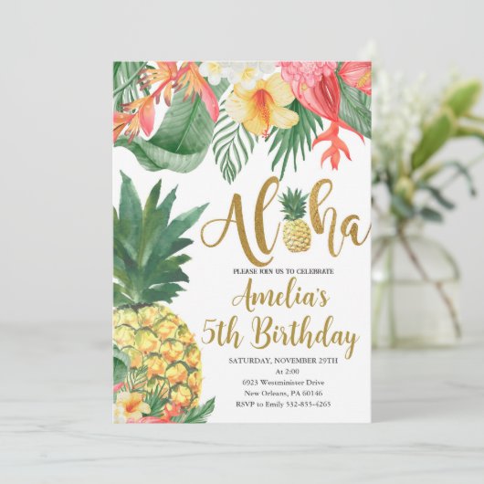 Luau Verjaardag, Tropisch Verjaardagsfeest, Aloha Kaart (Staand voorkant)