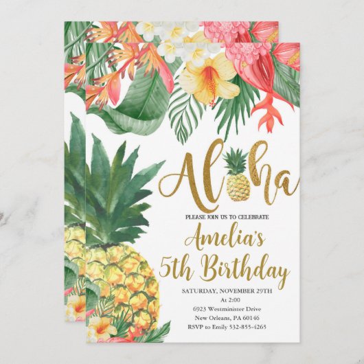 Luau Verjaardag, Tropisch Verjaardagsfeest, Aloha Kaart (Voorkant / Achterkant)