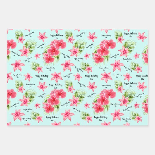 Luau verjaardag Tropische strandnaam Inpakpapier Vel (Voorkant 3)