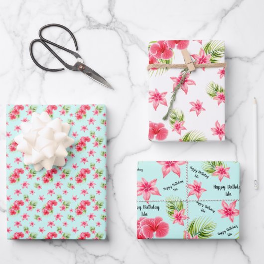 Luau verjaardag Tropische strandnaam Inpakpapier Vel (Voorkant)