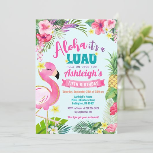 Luau Verjaardag Tropische Zomeruitnodiging Kaart (Staand voorkant)