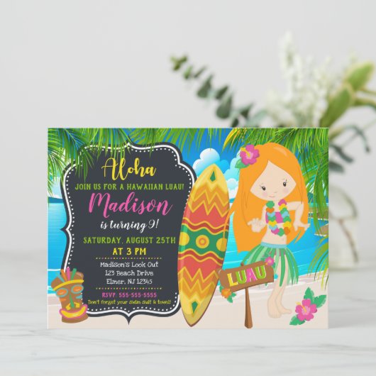 Luau Verjaardag Uitnodiging Aloha Invites (Staand voorkant)