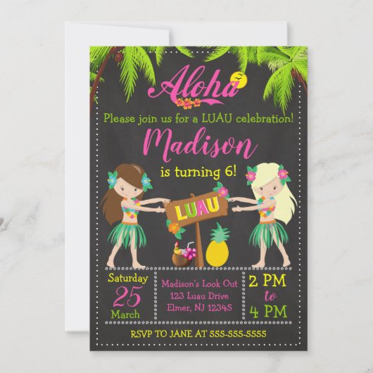 Luau Verjaardag Uitnodiging Aloha Invites (Voorkant)