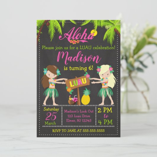 Luau Verjaardag Uitnodiging Aloha Invites (Staand voorkant)