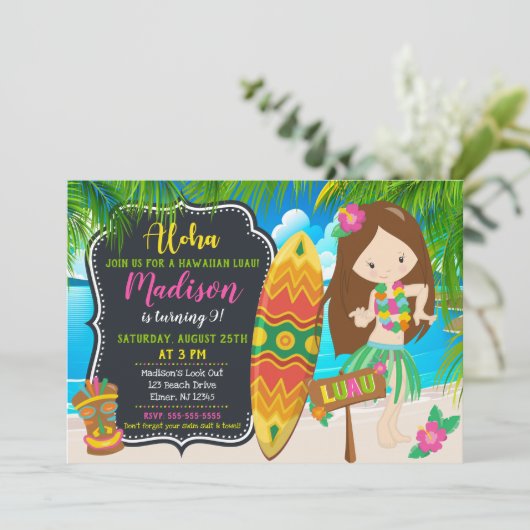 Luau Verjaardag Uitnodiging Aloha Invites (Staand voorkant)