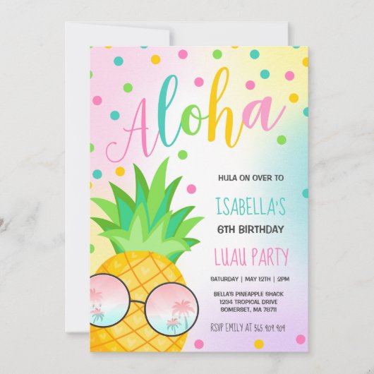 Luau Verjaardag Uitnodiging Ananas Hawaiian Luau (Voorkant)