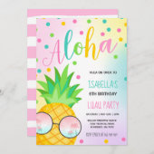 Luau Verjaardag Uitnodiging Ananas Hawaiian Luau (Voorkant / Achterkant)