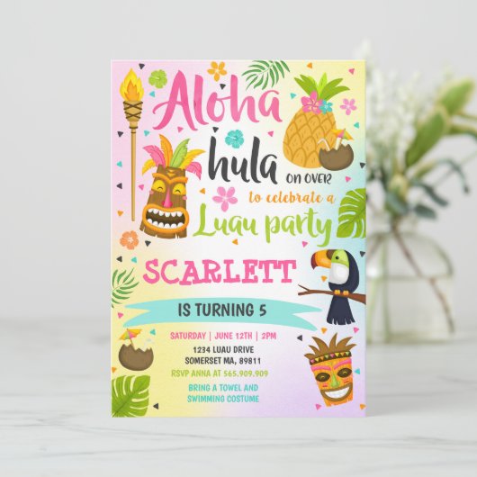 Luau Verjaardag Uitnodiging Hawaiian Luau Party (Staand voorkant)