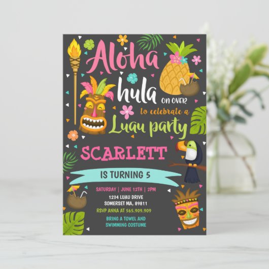 Luau Verjaardag Uitnodiging Hawaiian Luau Party (Staand voorkant)