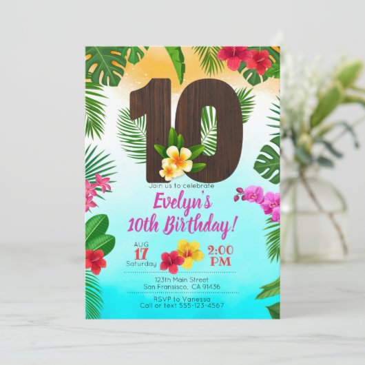 Luau Verjaardag, Uitnodiging Luau Partij 10e Verja (Staand voorkant)