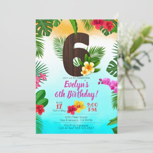 Luau Verjaardag, Uitnodiging Luau Party 6e verjaar (Staand voorkant)