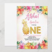 Luau Verjaardag Uitnodiging Meisje eerste verjaard (Voorkant / Achterkant)