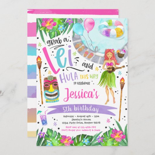 Luau Verjaardagsfeest Hawaiian Pineapple Pool Part Kaart (Voorkant / Achterkant)
