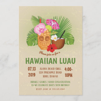 Luau-verjaardagsfeest Hawaiian Tiki-uitnodiging Kaart