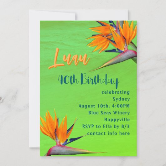 Luau Verjaardagsfeest Limoen Tropical Flowers Kaart (Voorkant)