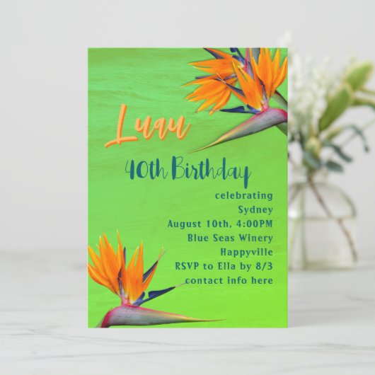 Luau Verjaardagsfeest Limoen Tropical Flowers Kaart (Staand voorkant)