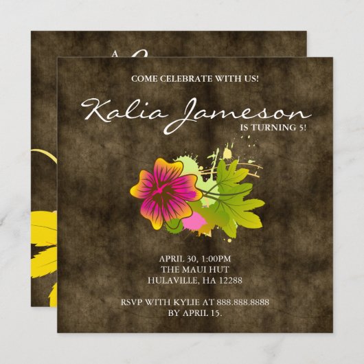 Luau-verjaardagsfeest Uitnodiging Hibiscus Bloem S (Voorkant / Achterkant)
