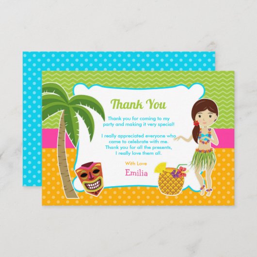 Luau verjaardagsfeestje bedankje kaart (Voorkant / Achterkant)