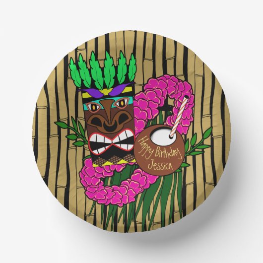 Luau Verjaardagsfeestje Borden Aangepaste naam Papieren Kommen (Voorkant)