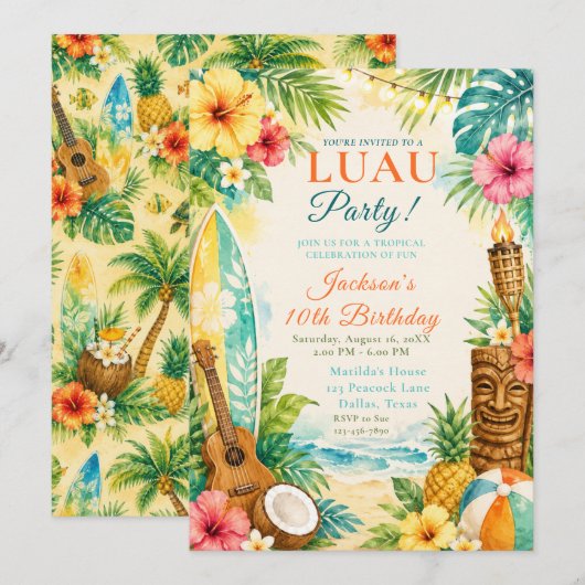 Luau Verjaardagsfeestje Kaart (Voorkant / Achterkant)