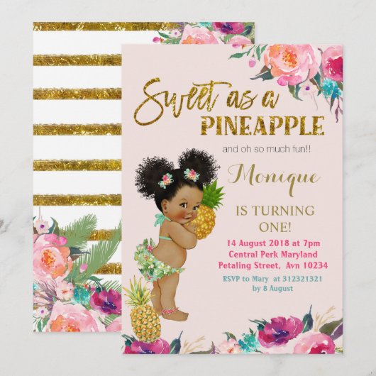 Luau verjaardagsuitnodiging Afro-Amerikaan Kaart (Voorkant / Achterkant)