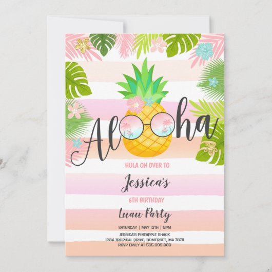 Luau-verjaardagsuitnodiging Ananas Hawaiiaanse Lua Kaart (Voorkant)