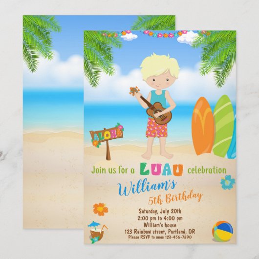 Luau verjaardagsuitnodiging Hawaiian uitnodiging (Voorkant / Achterkant)