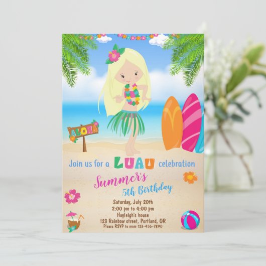 Luau verjaardagsuitnodiging Hawaiian uitnodiging (Staand voorkant)