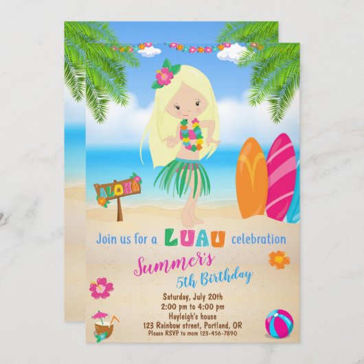 Luau verjaardagsuitnodiging Hawaiian uitnodiging (Voorkant / Achterkant)