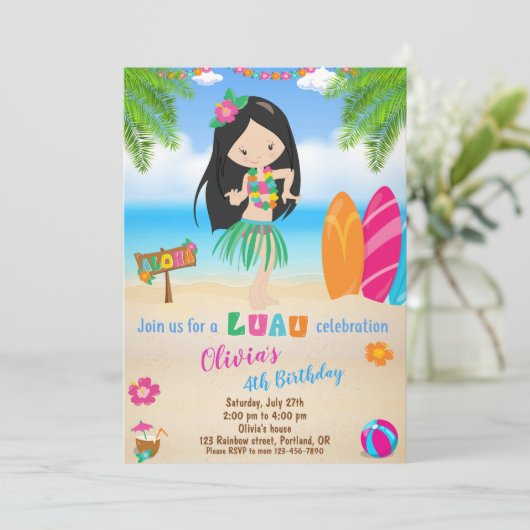 Luau verjaardagsuitnodiging Luau uitnodiging Aloha (Staand voorkant)