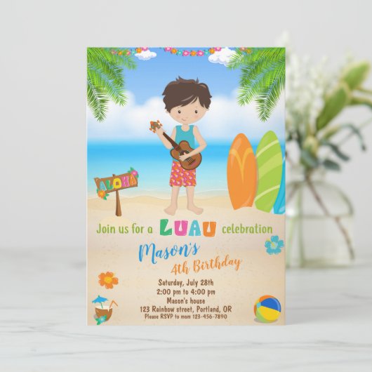 Luau verjaardagsuitnodiging Luau-uitnodiging aloha Kaart (Staand voorkant)