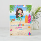 Luau verjaardagsuitnodiging Tropisch strandfeest m Kaart (Staand voorkant)