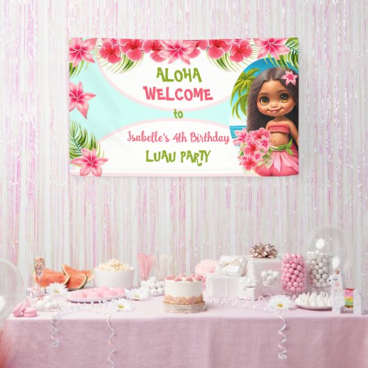 Luau verjaardagsuitnodiging Tropisch strandfeest m Spandoek (Feest)