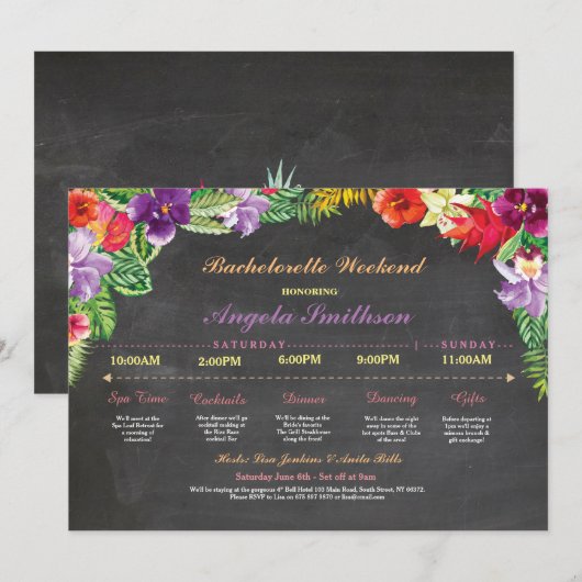 Luau Vrijgezellenfeest Reisschema Bachelorette Uit Kaart (Voorkant / Achterkant)
