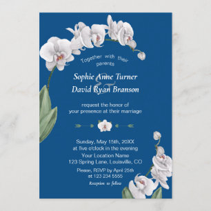 Luau Watercolor White Orchid Classic Blue Bruiloft Kaart