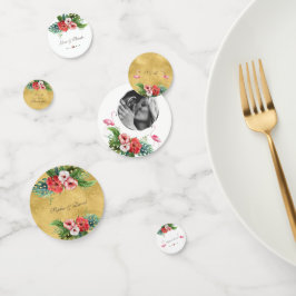 Luau Wedding Birthday Flamingo Floral Gold Confetti